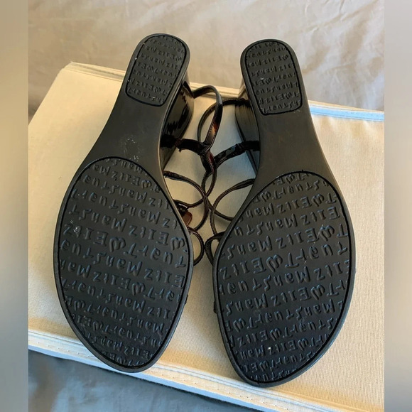 - Stuart Wietzman tortoise shell strap  wedge sandals. Size 8 - Picture 5 of 12